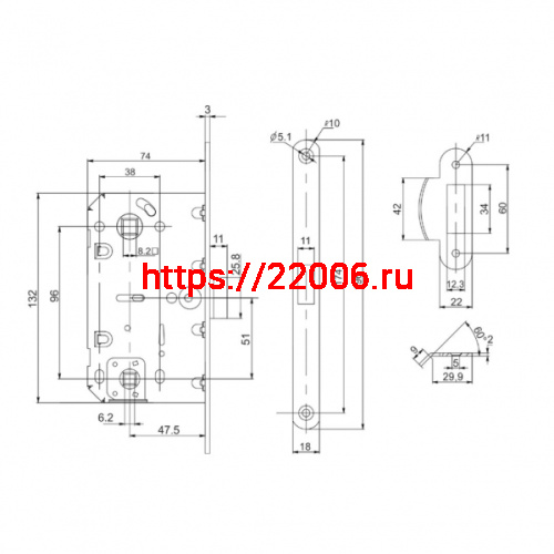 Защелка Punto (Пунто) врезная LM/PL96WC-50/BL SN (мат.никель) фото 2