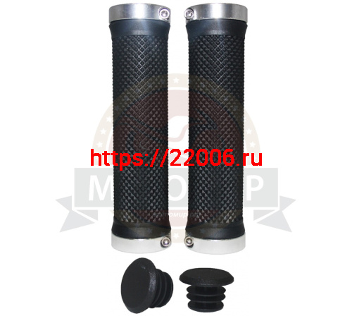 Грипсы для велосипеда 130мм, резина, с двумя грипстопами, с заглушками (серебр.) (H-G119)