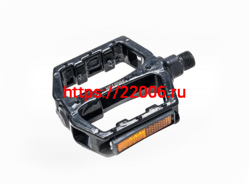 Педаль алюминиевая черная, с шариковыми подшипниками, резьба 9/16, большая платформа с катафотами Педаль алюминиевая черная, с шариковыми подшипниками, резьба 9/16, большая платформа с катафотами