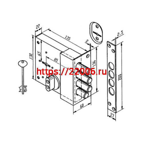 Замок kerberos (KERBEROS) накладной сувальдный с задвижкой 111.11.043, 5 кл. фото 2
