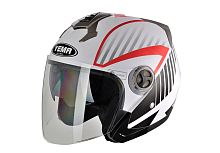 Шлем открытый YM-623 "YAMAPA", бело-красный, р-р L (с АНТИкр.,внутр солнцезащитн очки, прозр.визор)